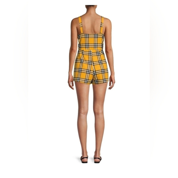 NoBo No Boundaries Plaid Tank Romper Mustard Yellow Black White Juniors XXL - Picture 12 of 13